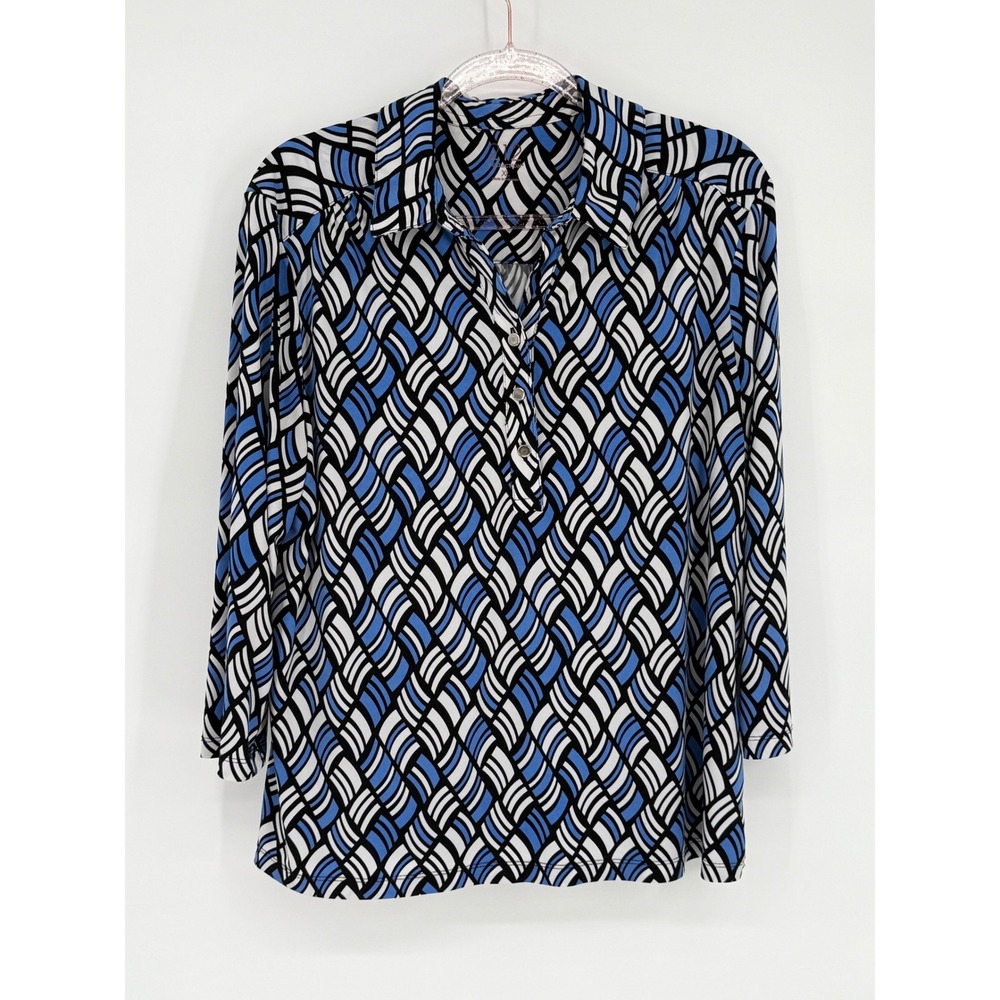 212 Collection Abstract Print Women's‎ Long Sleeve Sz XL Button-Up Blouse Blue